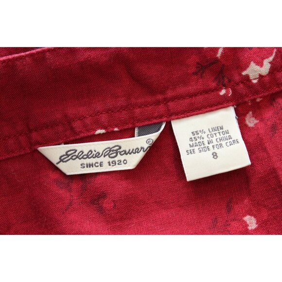 Eddie Bauer Maxi Wrap Skirt Size 8 Linen Cotton Red Floral Lightweight Boho - Picture 11 of 11